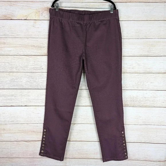 Soft Surroundings Size PL Slim St Ankle Pullon Pants Burgundy Snap Button Ankle - Picture 10 of 10